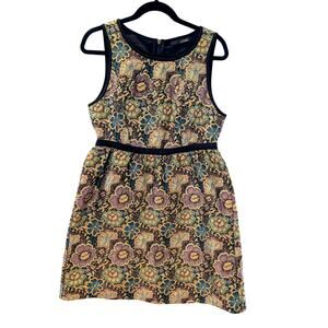 Ladakh Metallic Brocade Floral Dress Sleeveless Cocktail Party Fit & Flare M